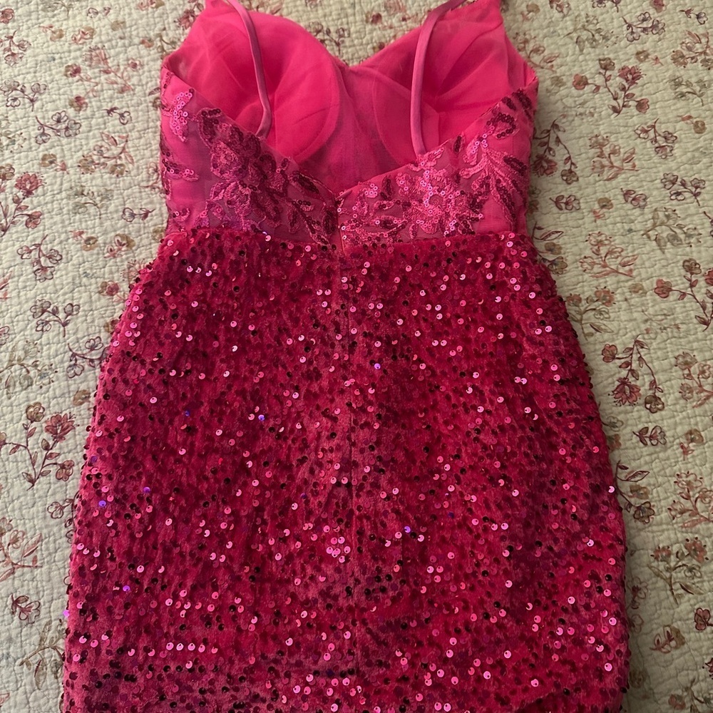 Pink Sequin Formal Mini Dress. New with tags. Barbie pink. Size 4 - Picture 12 of 14